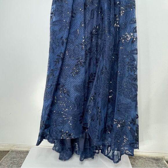 Mac Duggal 20098 Size 14 High Mock-Neck Beaded Column Gown with Overskirt, Navy - Picture 11 of 14